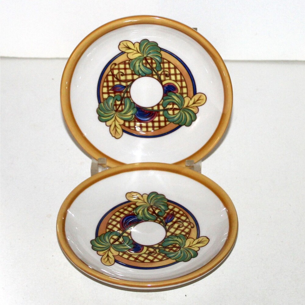 2 Small Plate saucers Homer Laughlin ceramic trellis lattice leaves